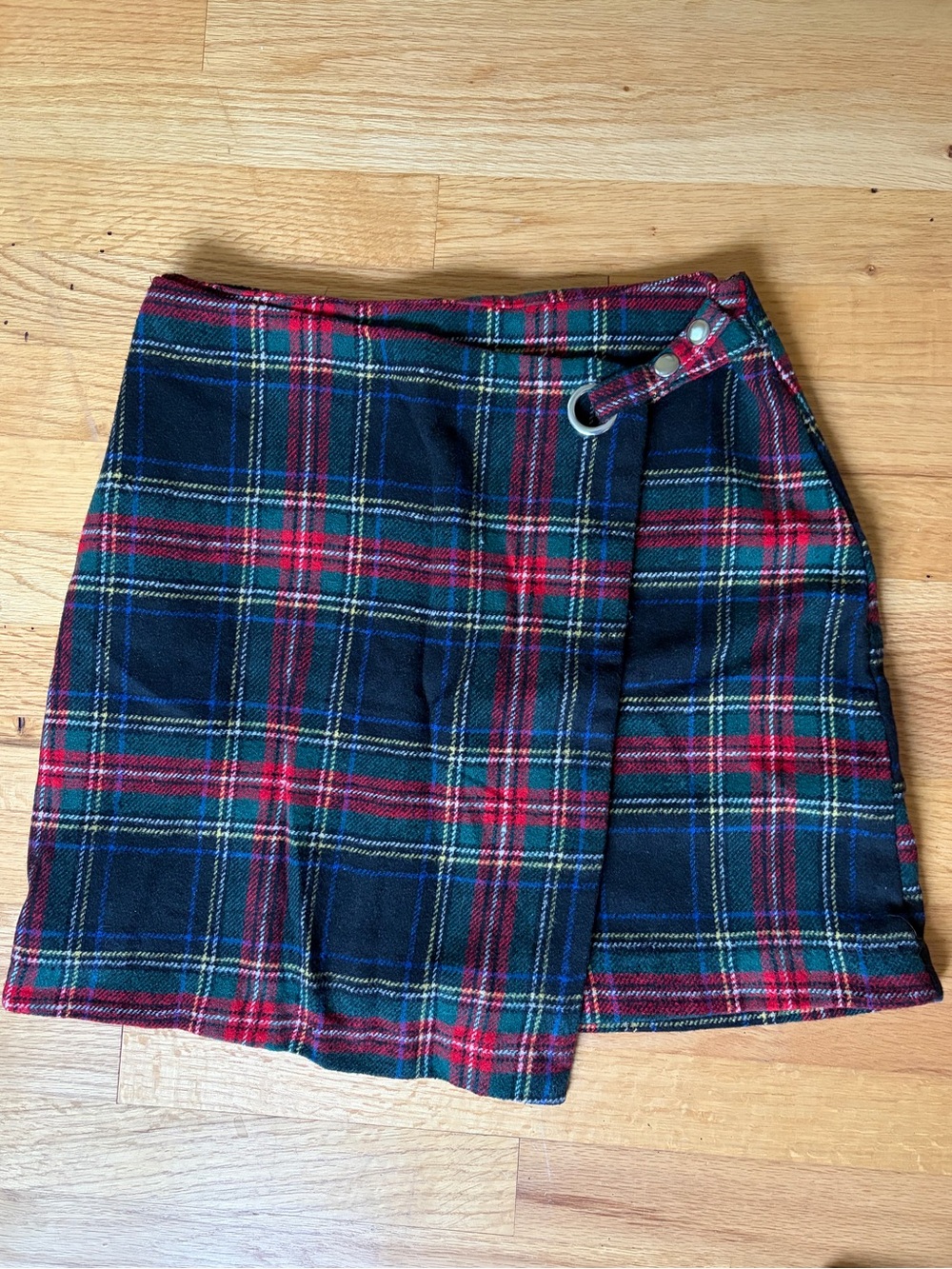 Francesca's Collections Navy Plaid Mini Skirt with Red & Green Tartan